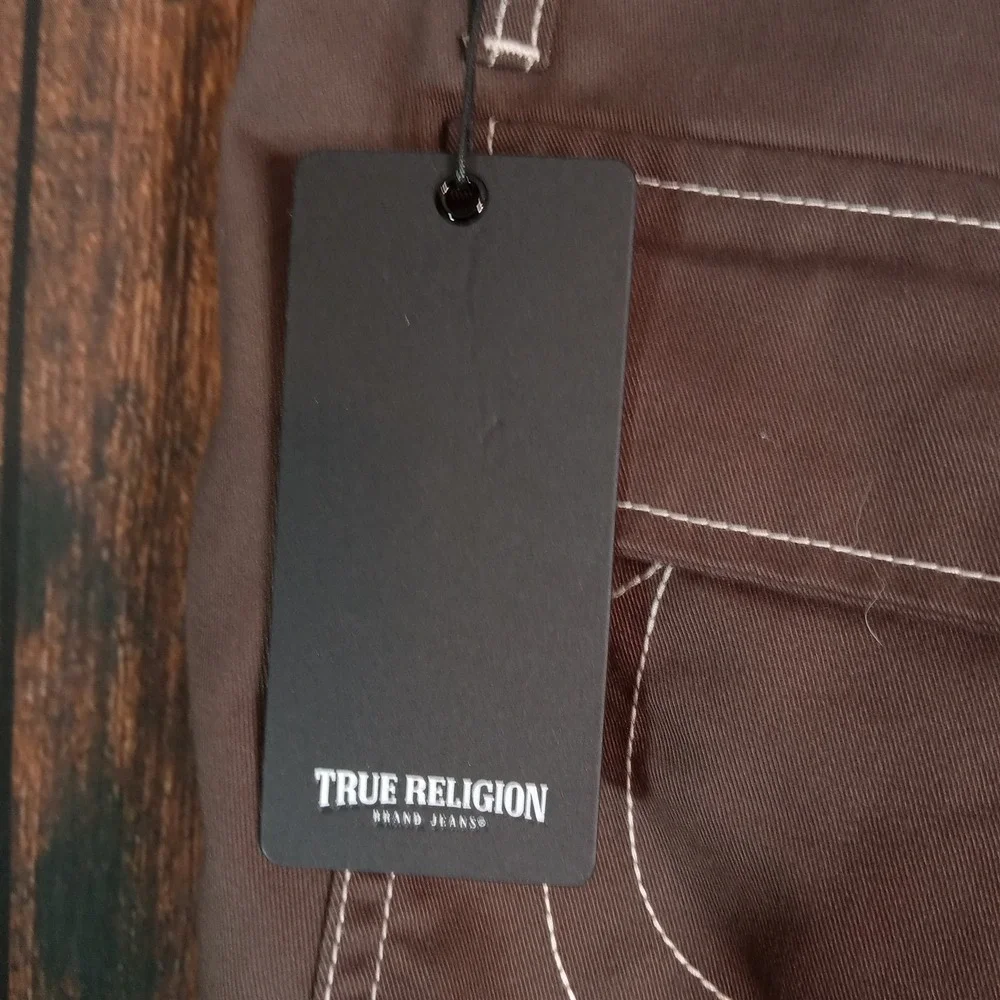 True Religion Mens Bracken Brown Contrast Stitch Cargo Pants Size 36 NWT